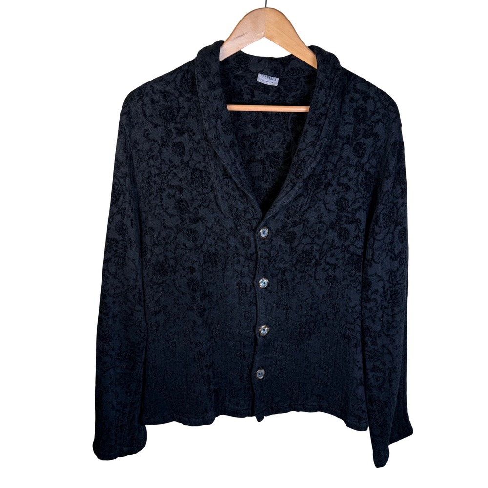 CP Shades VTG Cardigan Womens LG Black Floral Burnout Jacquard‎ Shawl Collar USA